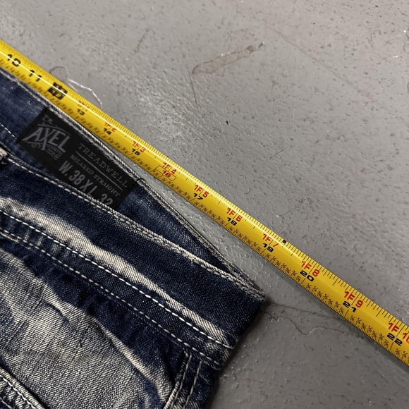 Axel Treadwell Jeans Mens 38x32 Gray Med Wash Relaxed Straight Distressed - Picture 8 of 12